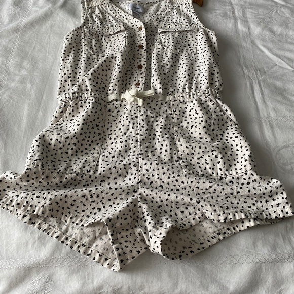 Old Navy Girl's White/Black Print Linen Blend Romper Size Large (10-12) - Picture 6 of 13